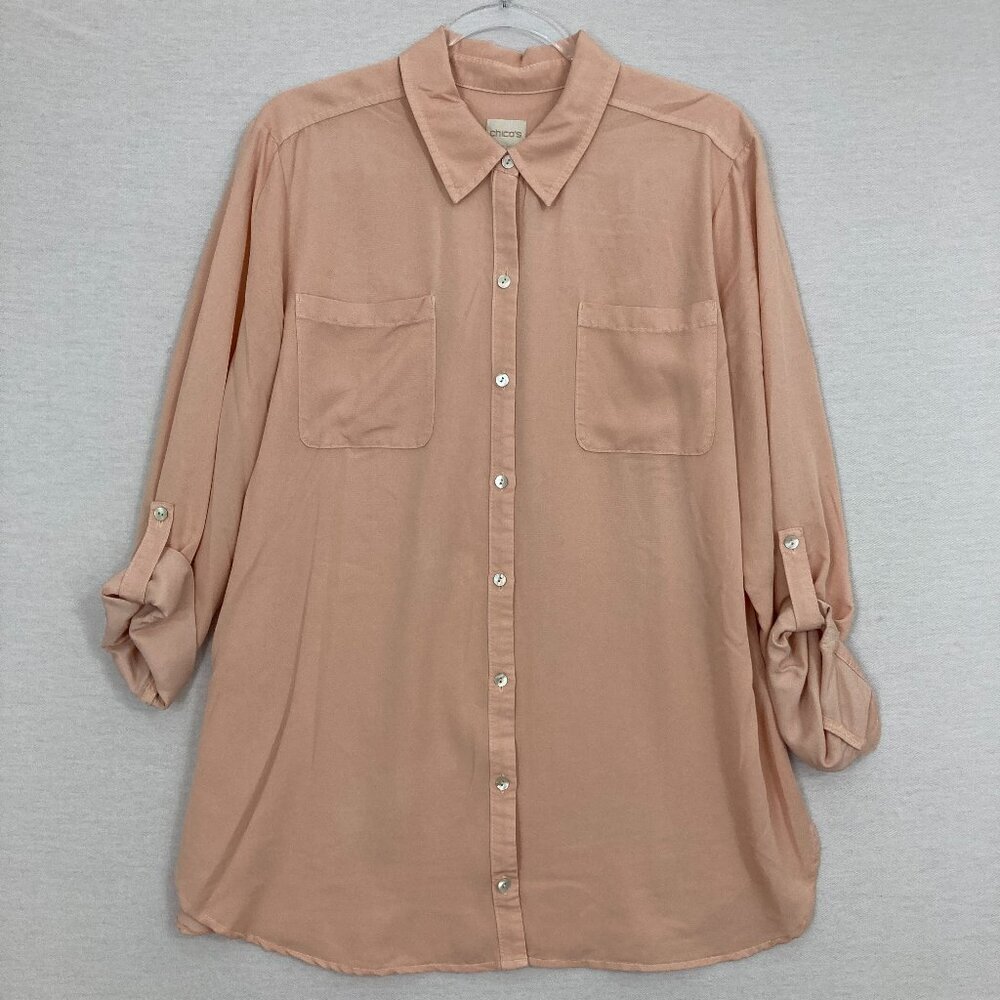 Chico's Light Pink Ultra Soft Preppy Rolled Tab Button Down Large/2 Office